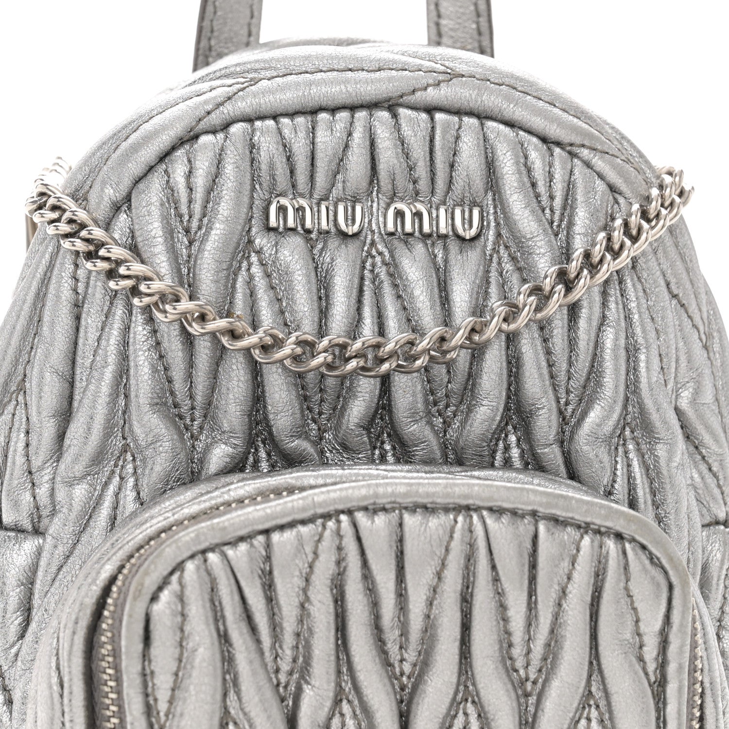 Miu Miu Metallic Nappa Matelasse Lux Mini Backpack Cromo 1515891