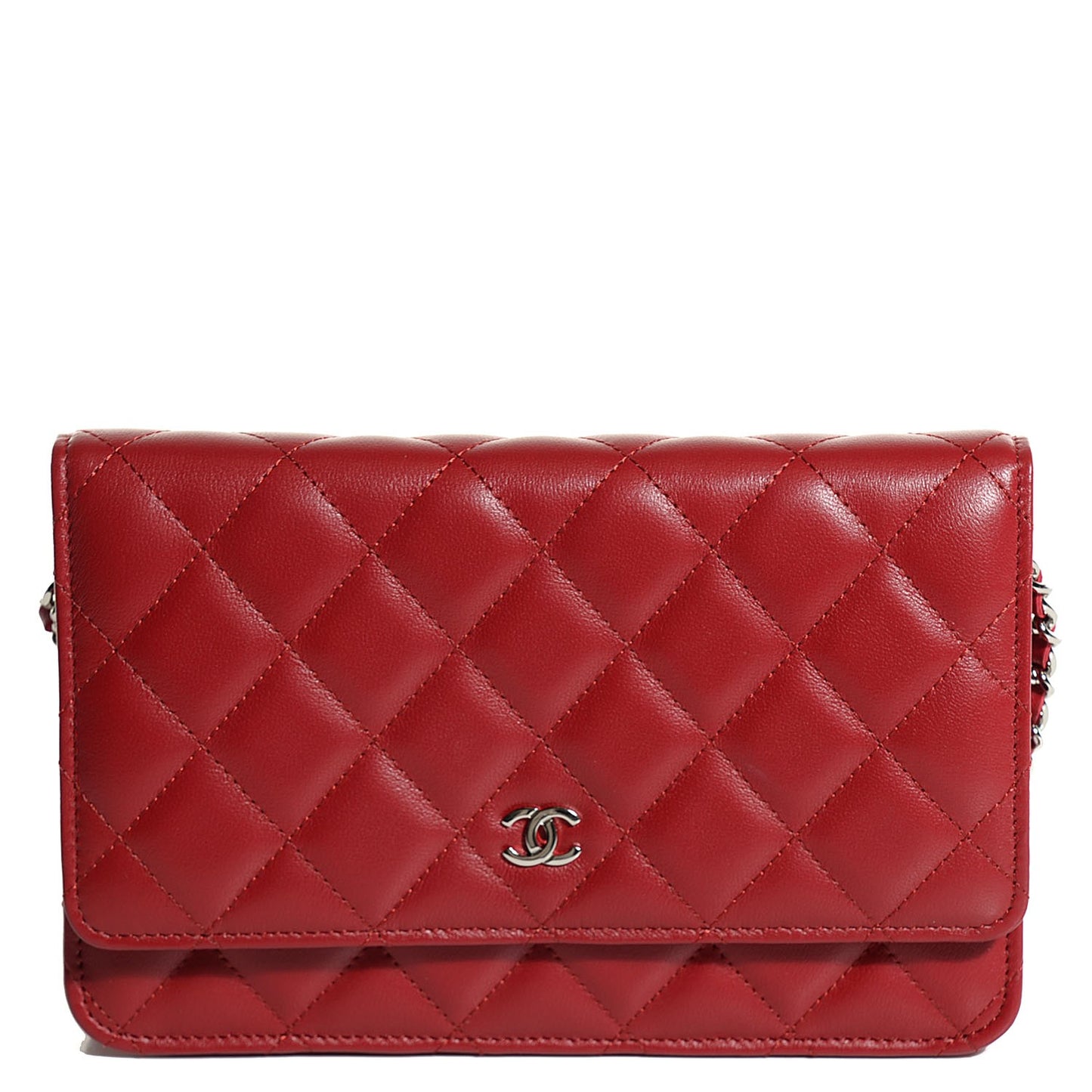 Lambskin Quilted Wallet On Chain WOC Red