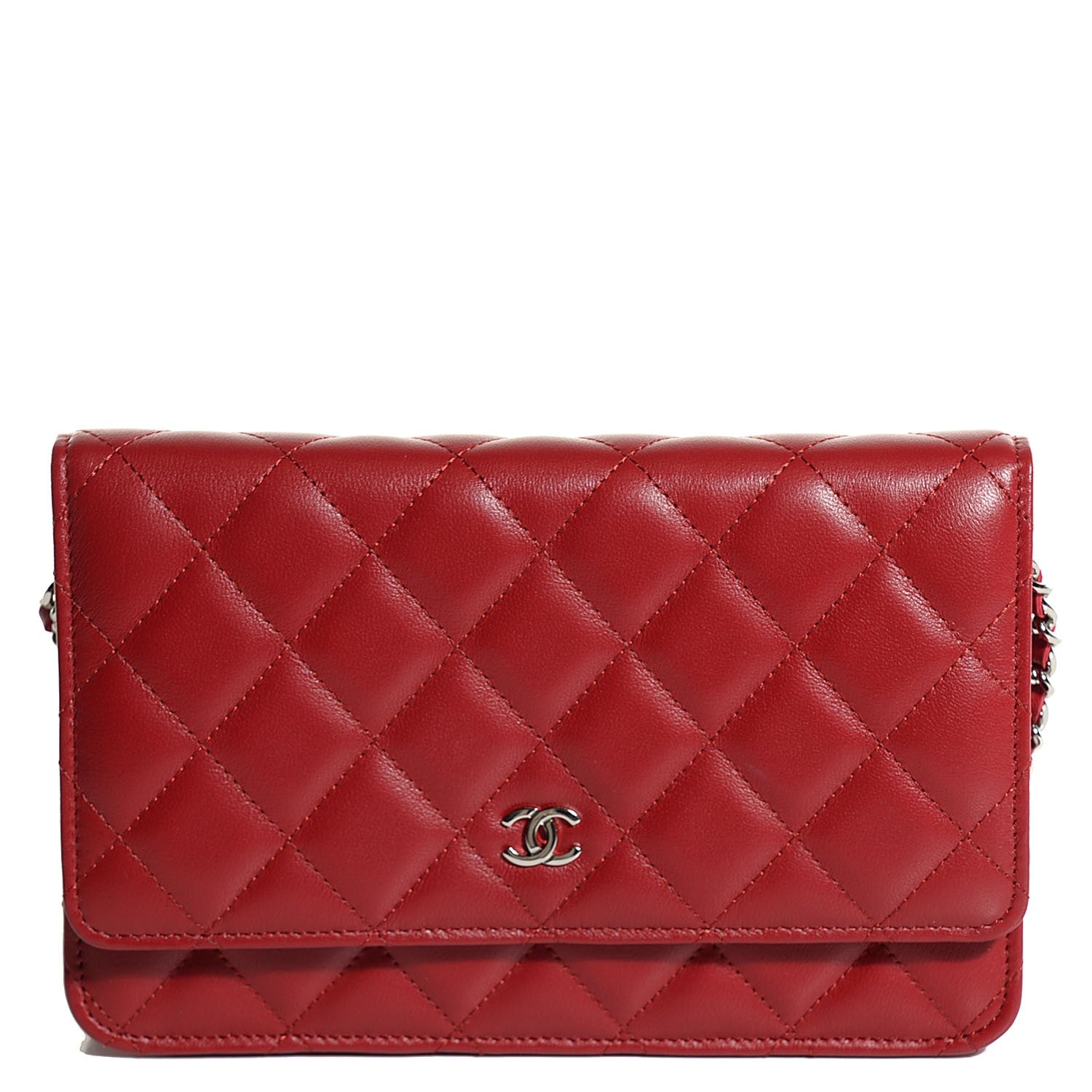 Chanel Lambskin Quilted Wallet On Chain WOC Red 1 of 9