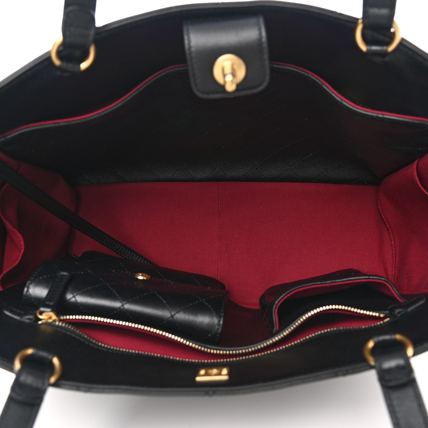 Calfskin Quilted Chain Shopping Tote Black