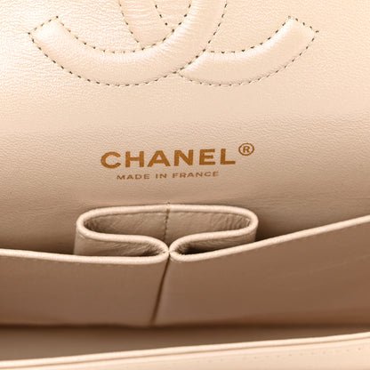 Chanel Iridescent Lambskin Quilted Medium Double Flap Light Beige 6 of 10
