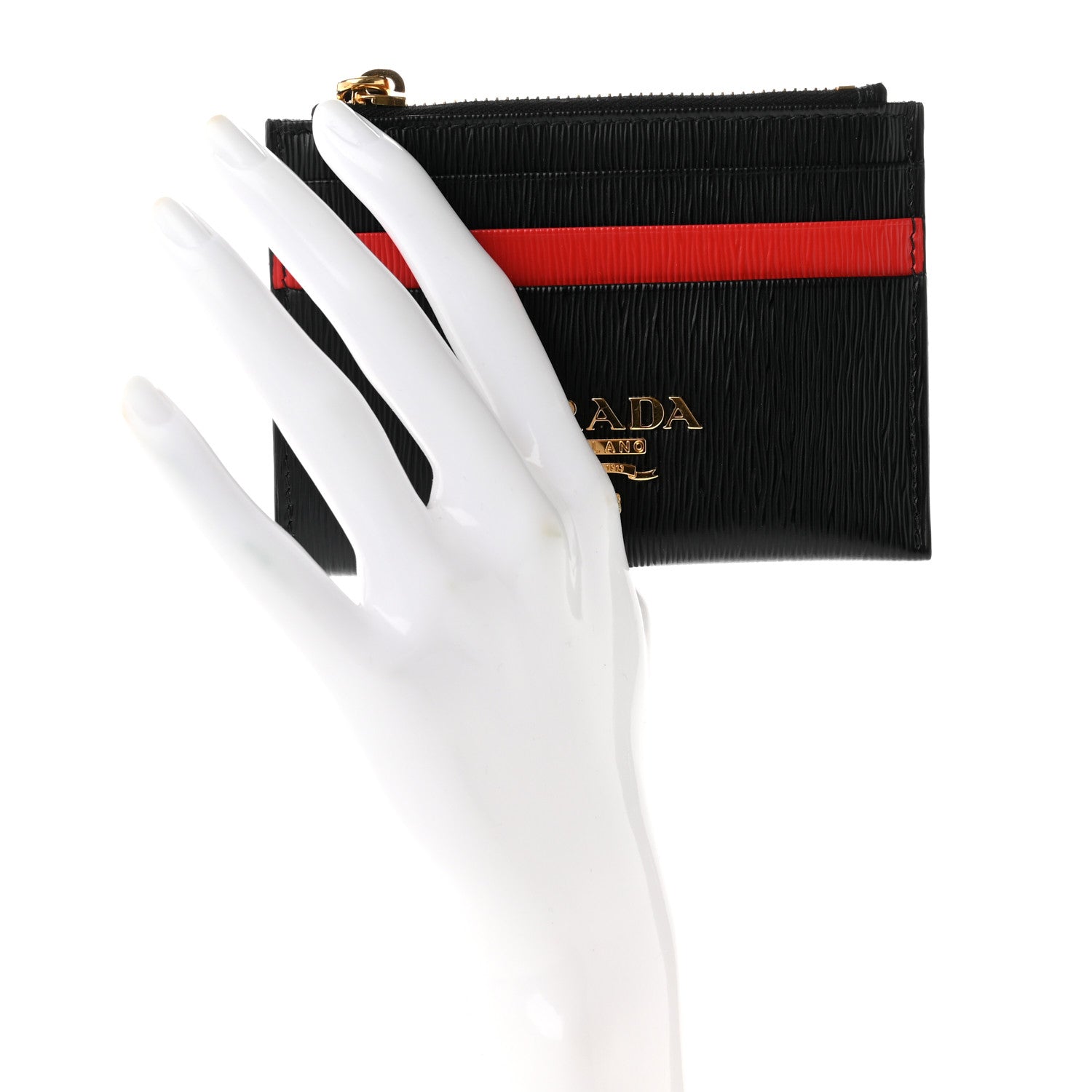 Prada Vitello Move Zip Top Card Holder Black Lacca 2 of 6