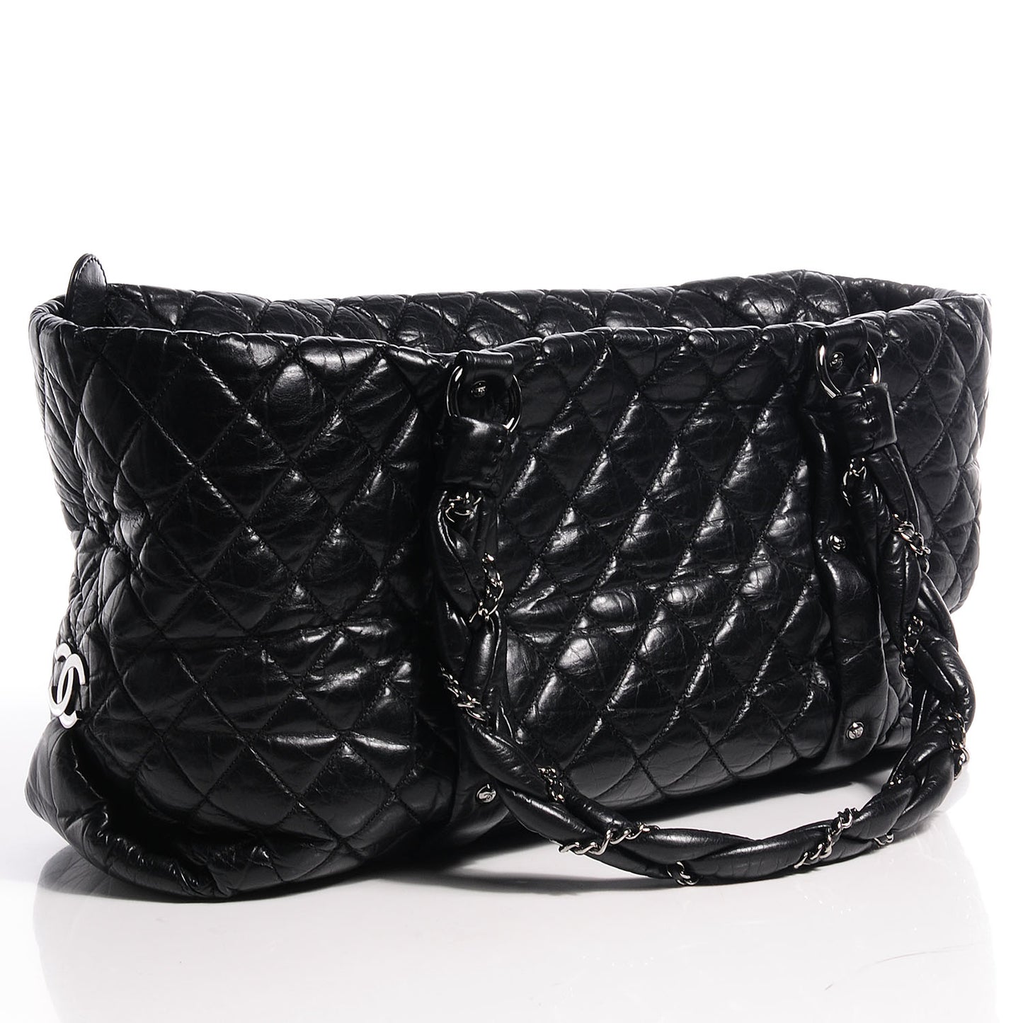 Distressed Lambskin Vintage Ligne Lady Braid XL Tote Black