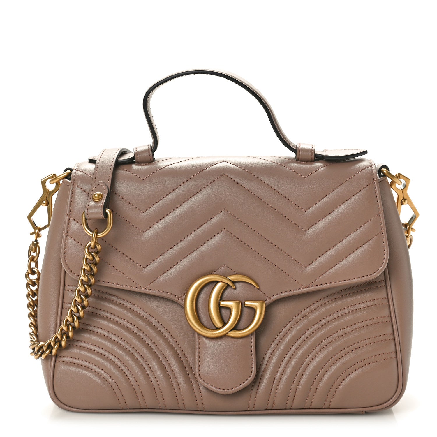 Gucci Calfskin Matelasse Small GG Marmont Top Handle Shoulder Bag Porcelain Rose 1 of 10