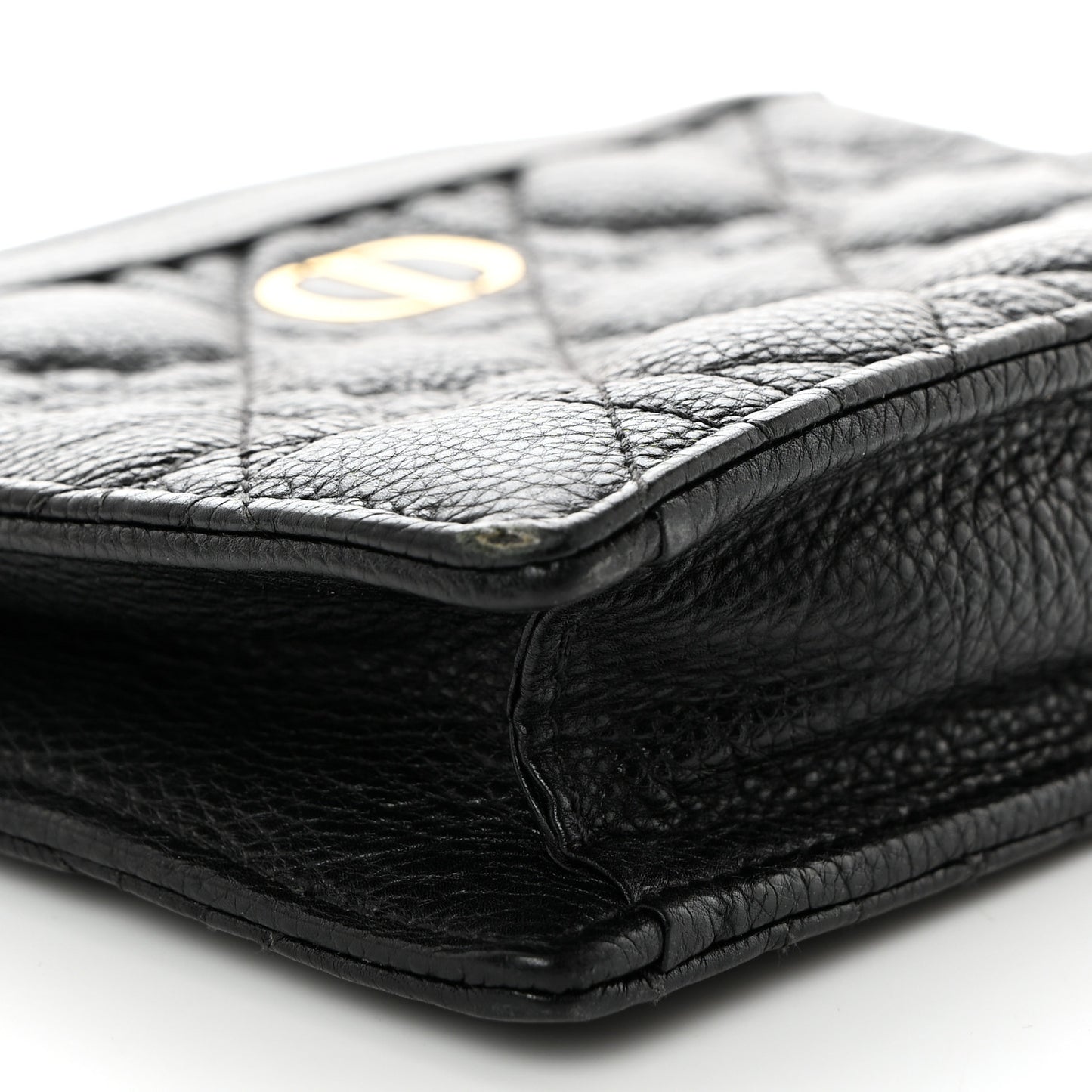 Calfskin Cannage Caro Zipped Pouch With Chain Black