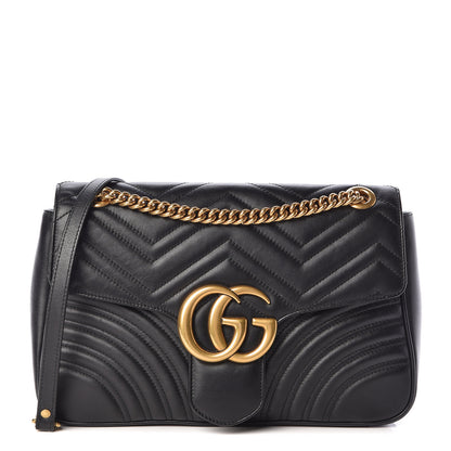 Gucci Calfskin Matelasse Medium GG Marmont Shoulder Bag Black 1 of 11