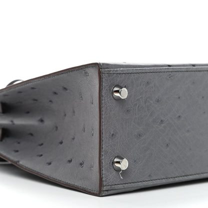 Hermes Ostrich Horseshoe Kelly Sellier 25 Gris Agate Bleu Nuit 10 of 13