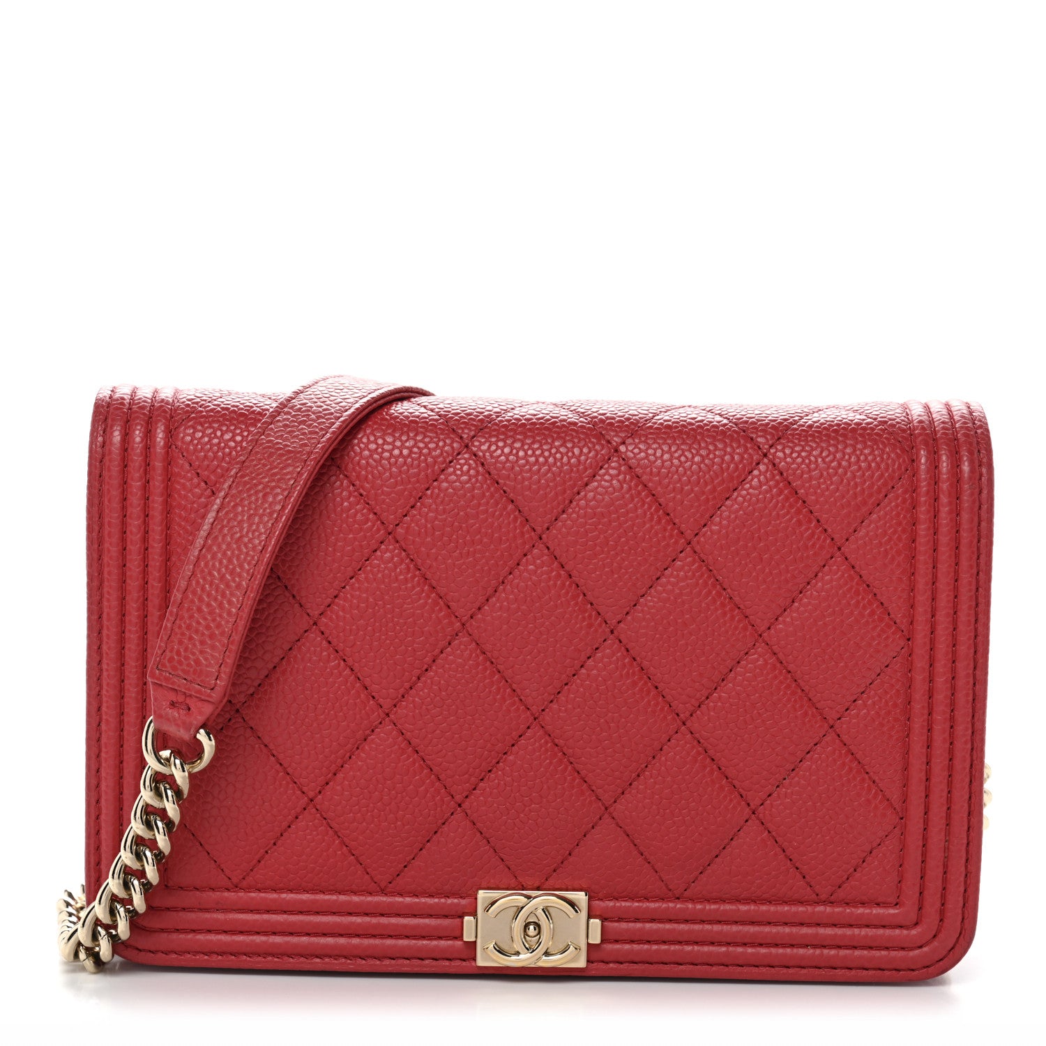 Chanel Caviar Quilted Boy Wallet On Chain WOC Red 1 of 13