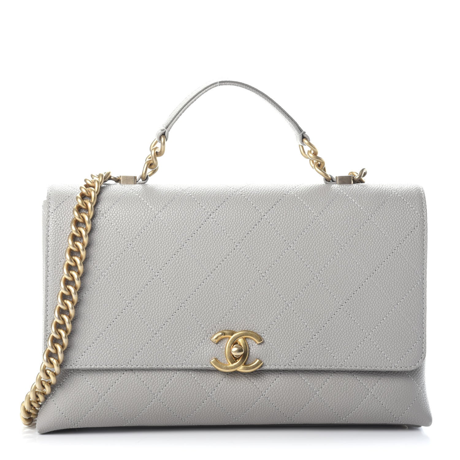 Chanel Grained Calfskin Small Stitched Flap Grey 1 of 10