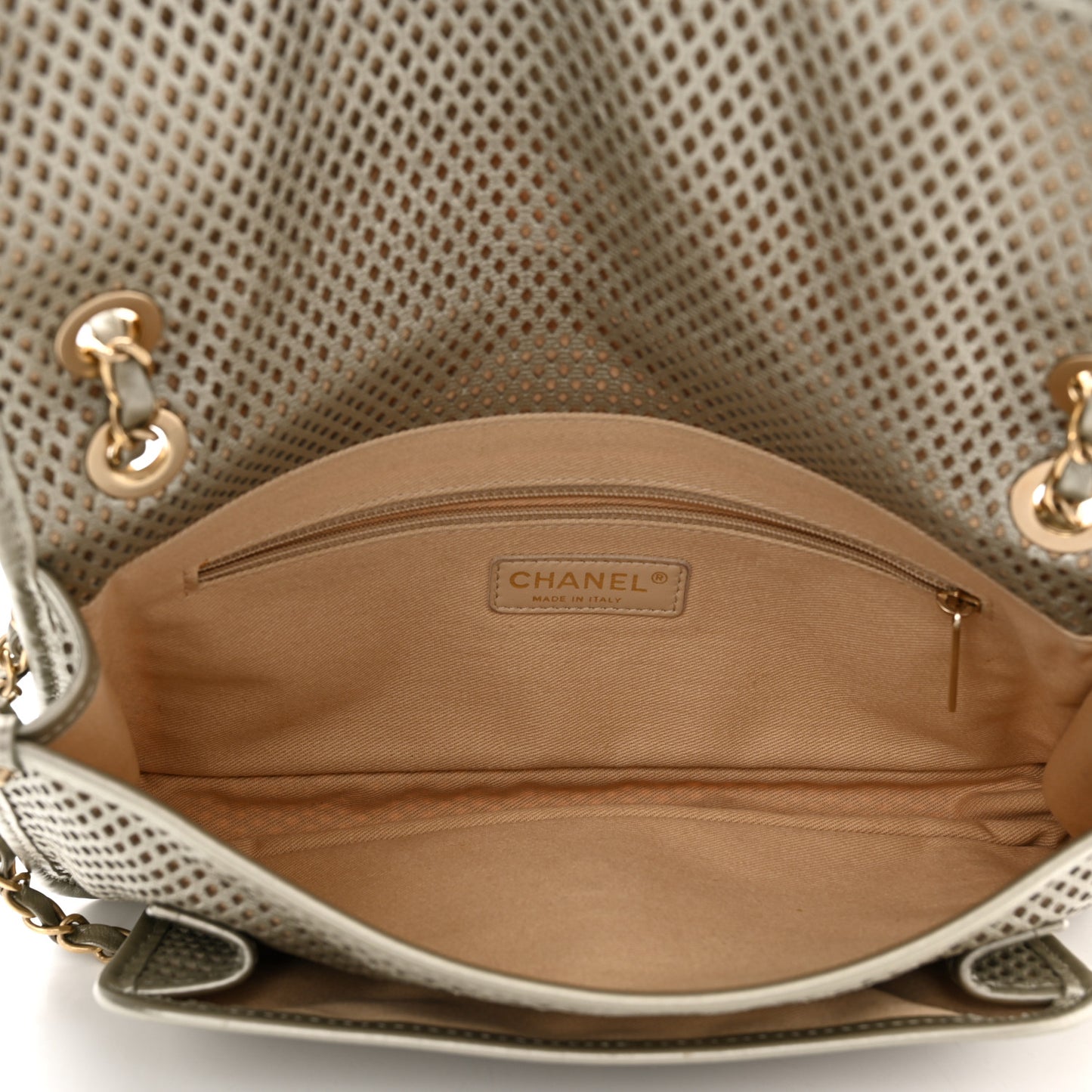 Perforated Calfskin Large Up In The Air Flap Light Gold