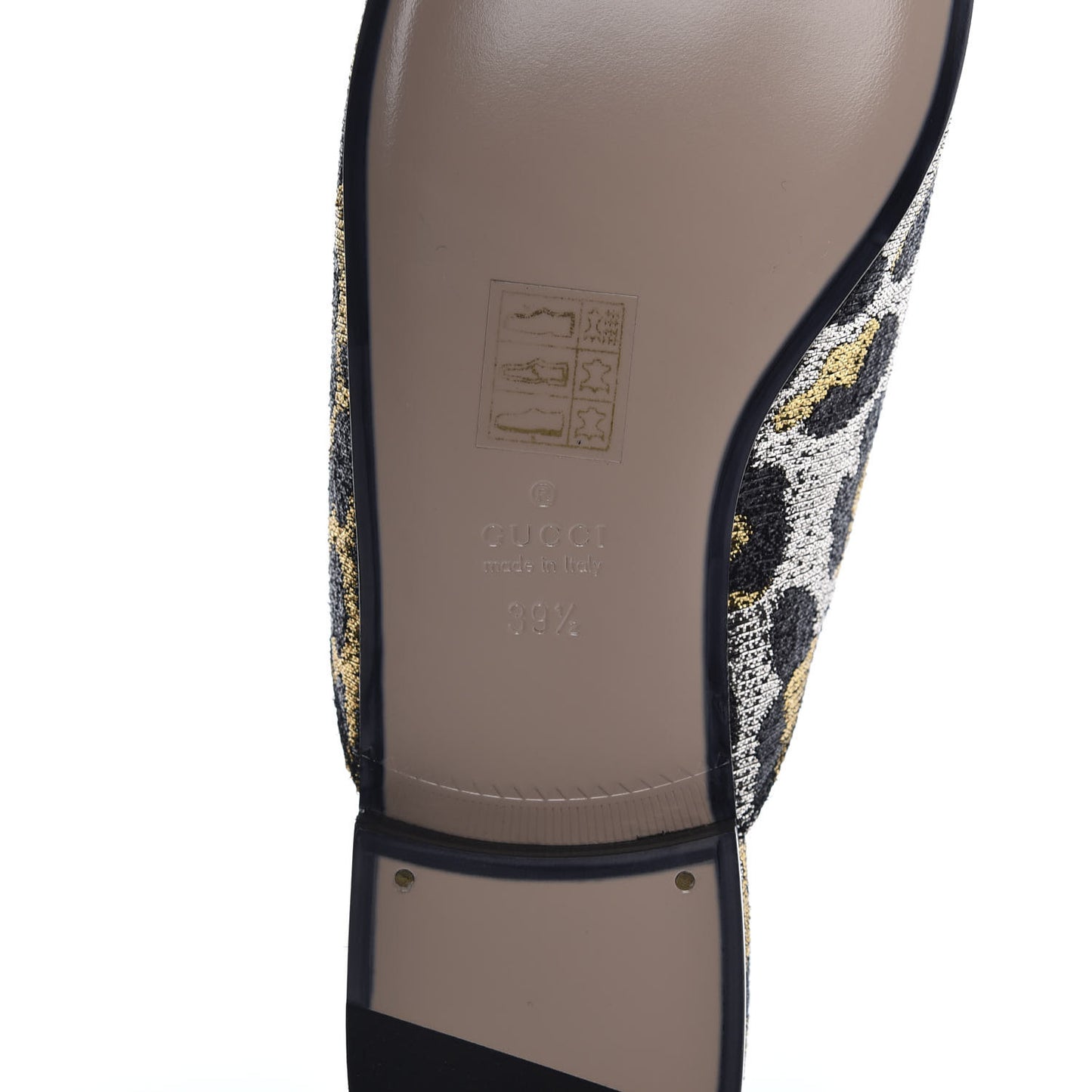 Lurex Jacquard Leopard Embroidered Womens Princetown Slippers 39.5 Black Gold
