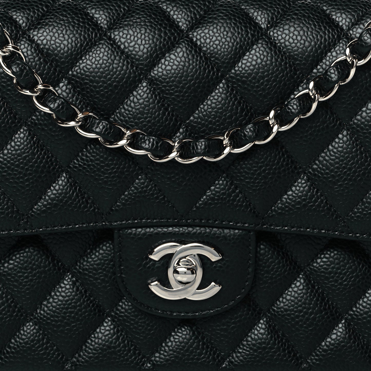 Caviar Quilted Medium Double Flap Black