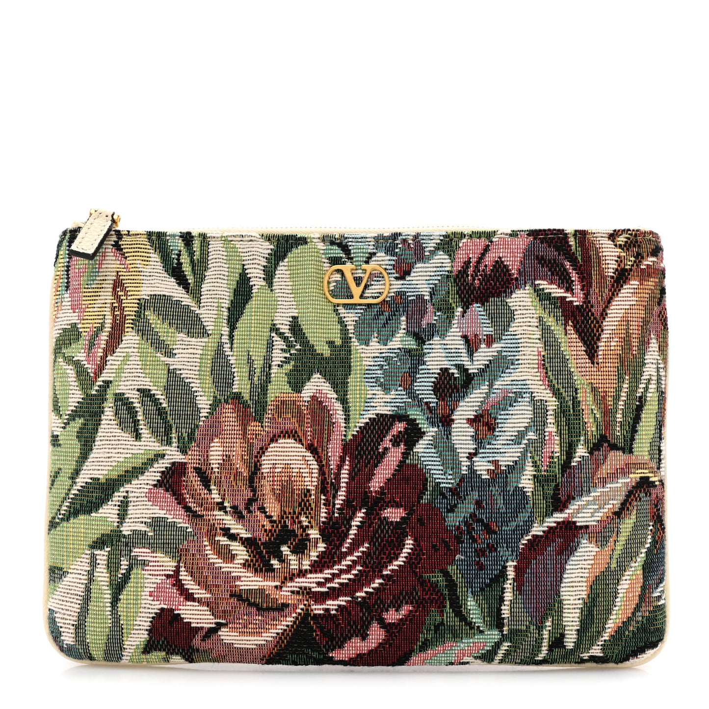 Jacquard Floral Medium Vlogo Zip Pouch White Multicolor