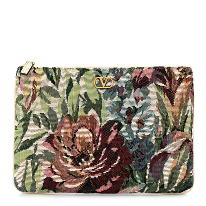 Valentino Garavani Jacquard Floral Medium Vlogo Zip Pouch White Multicolor 1 of 7