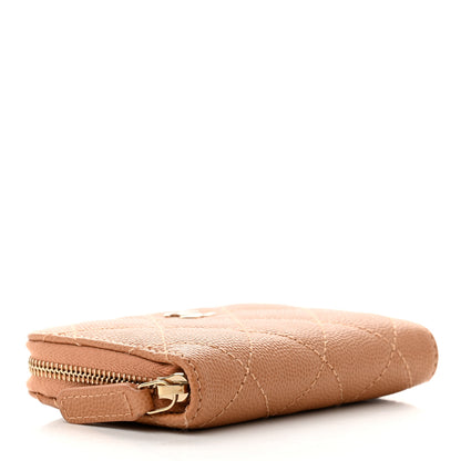 Chanel Caviar Quilted Zip Around Coin Purse Beige 4 of 8