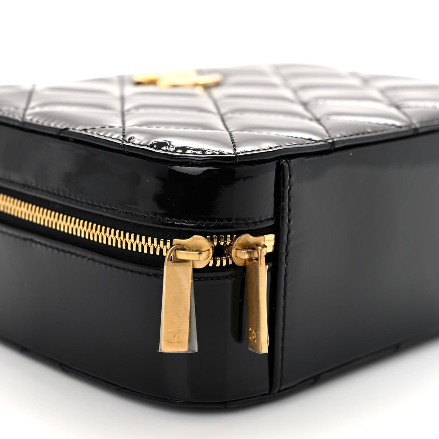 Patent Quilted Top Handle Small Vanity Case Black