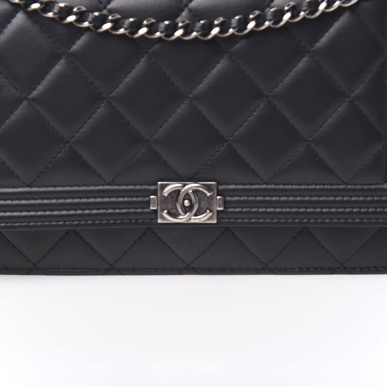 Chanel Lambskin Quilted Boy Wallet On Chain WOC Black 10 of 11