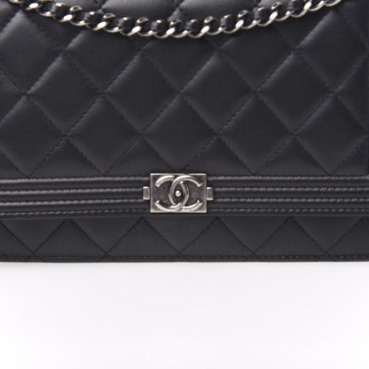 Chanel Lambskin Quilted Boy Wallet On Chain WOC Black 10 of 11