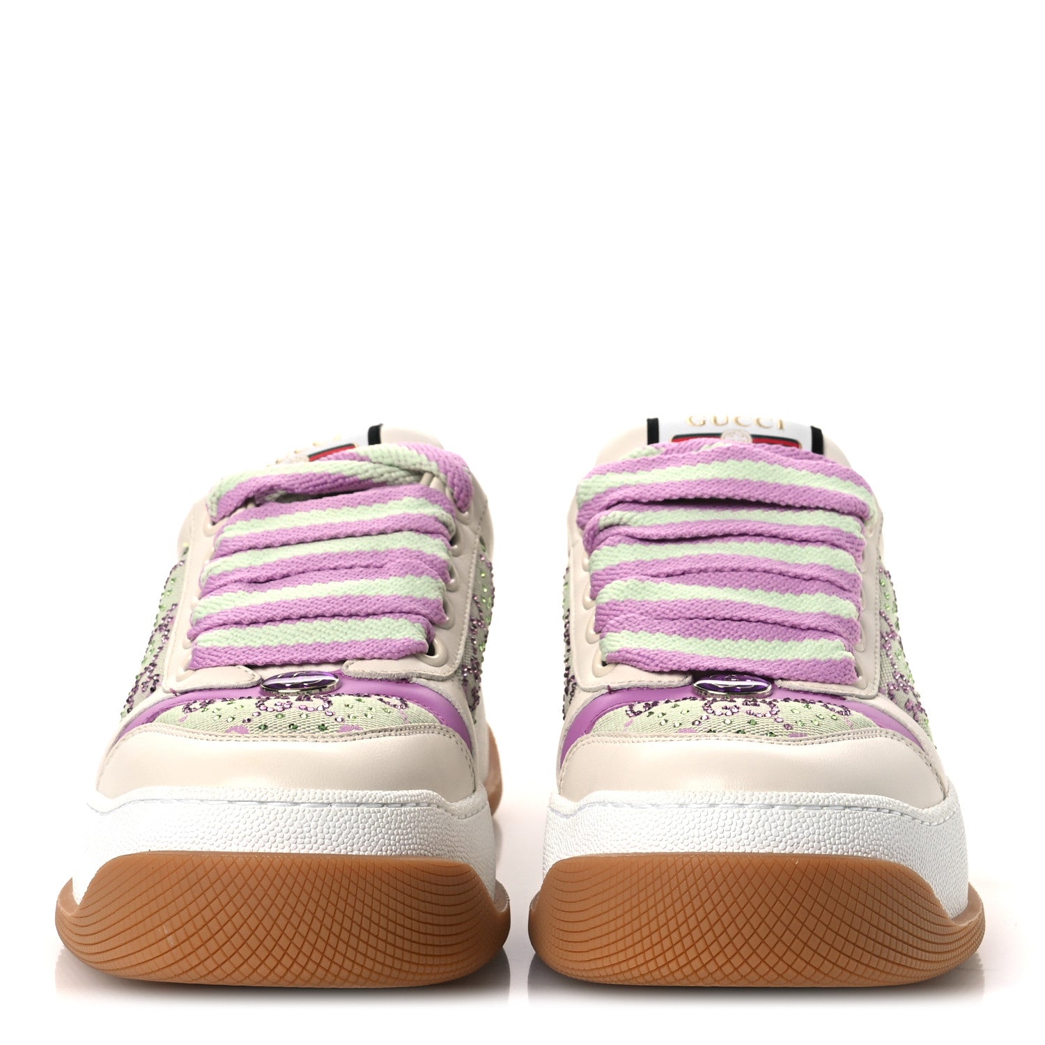 Gucci Nappa Charlotte Canvas Crystal GG Monogram Womens Screener 50mm Sneakers 37.5 Off White 3 of 11