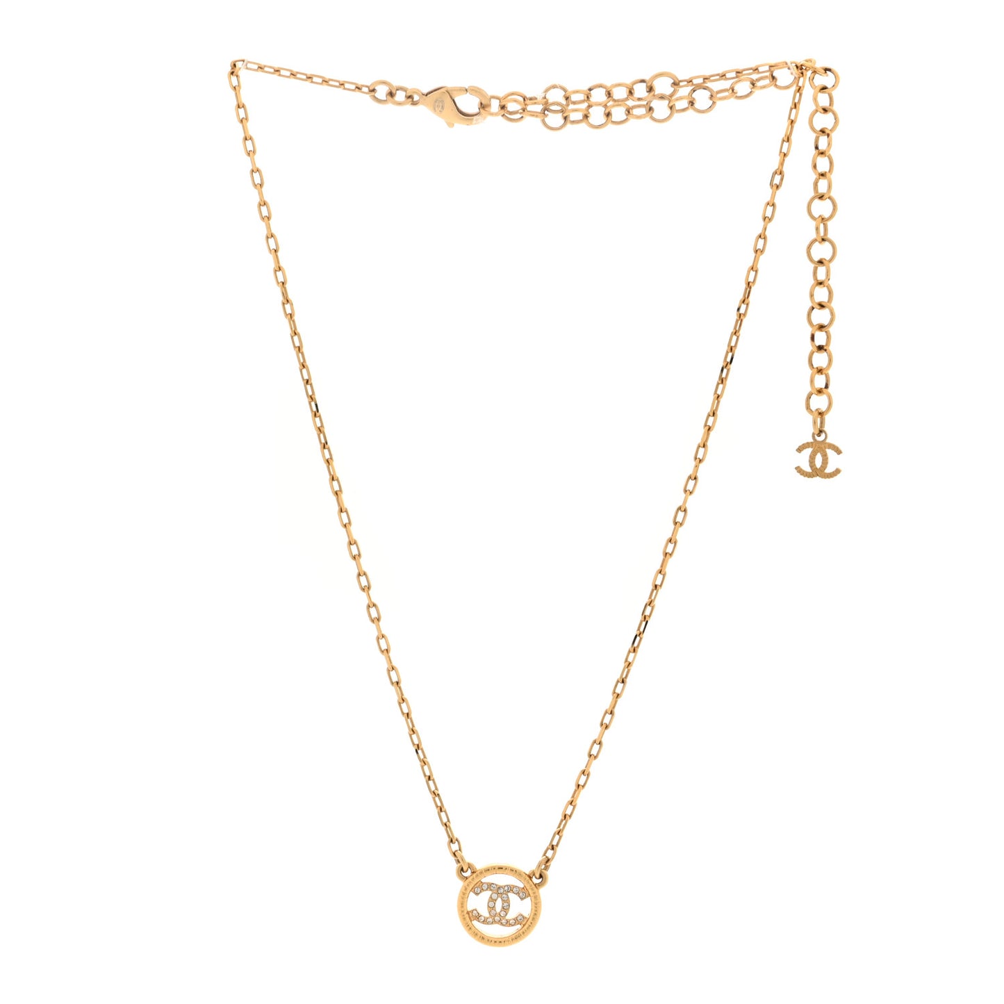 Crystal Metal CC Round Pendant Necklace Gold
