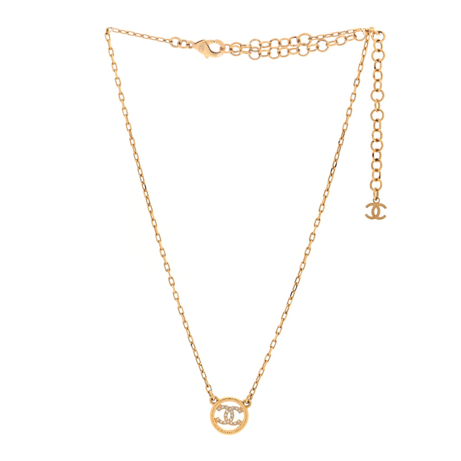 Chanel Crystal Metal CC Round Pendant Necklace Gold 3 of 5