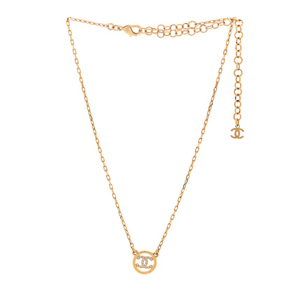 Chanel Crystal Metal CC Round Pendant Necklace Gold 3 of 5