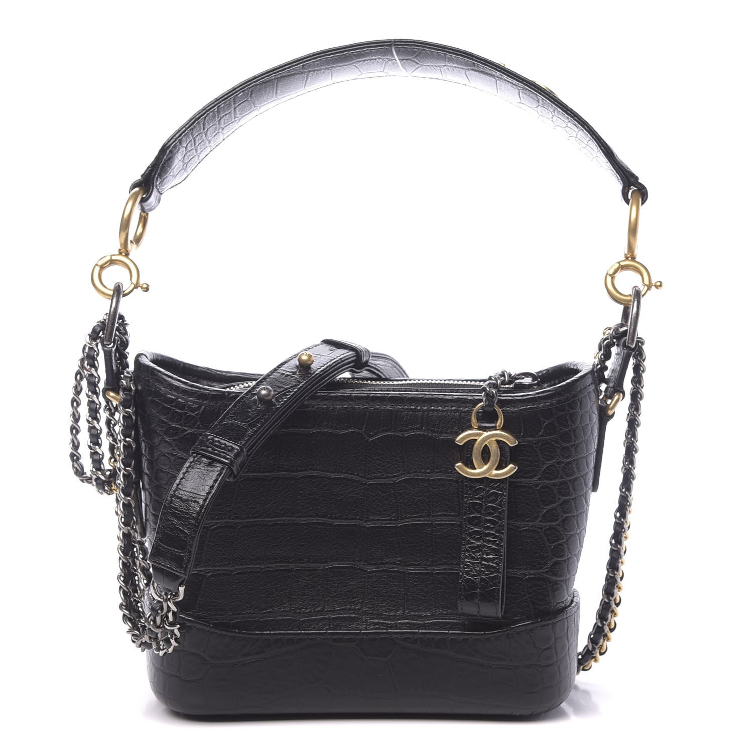 Chanel Calfskin Crocodile Embossed Small Gabrielle Cocodile Hobo Black 1 of 12