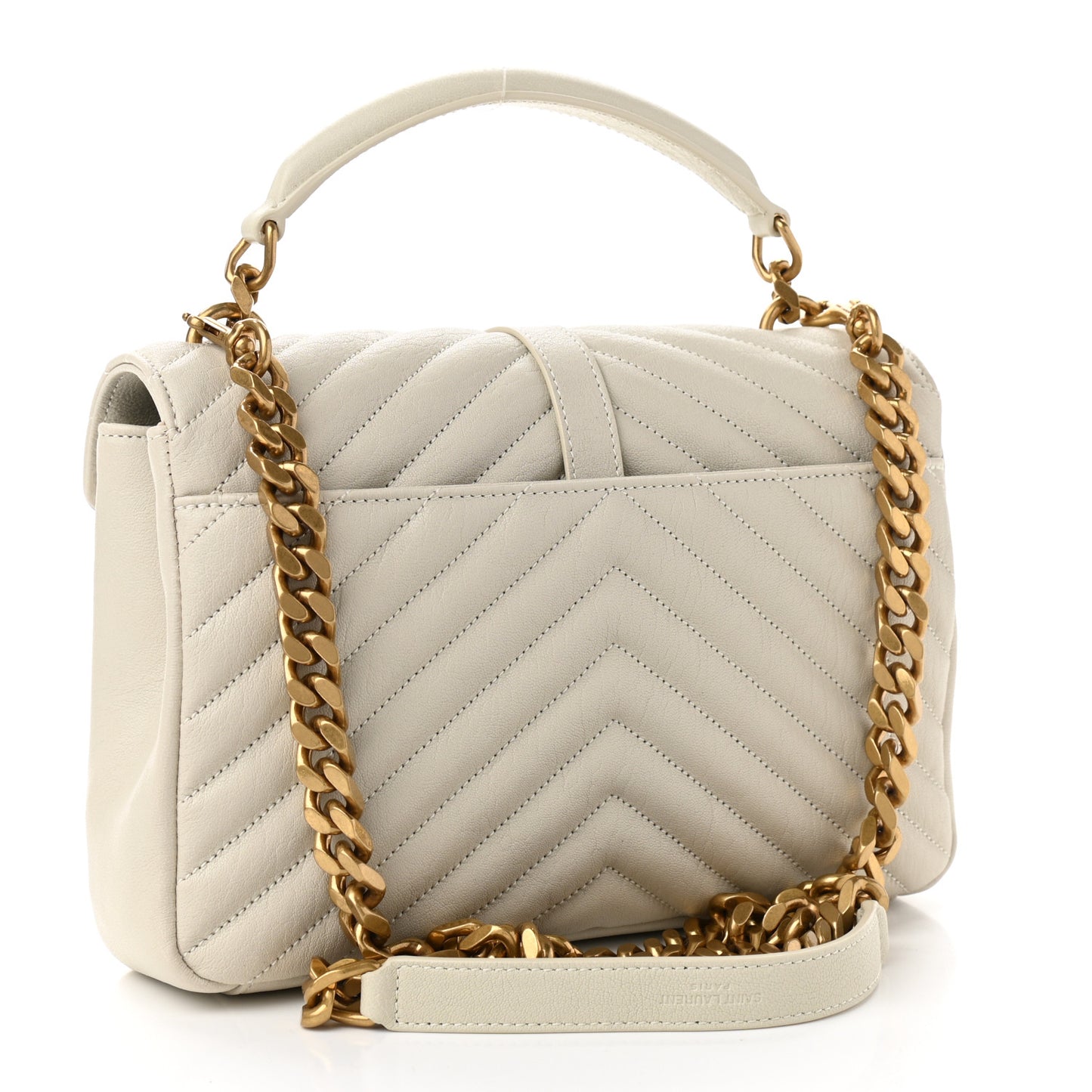 Sheepskin Matelasse Chevron Monogram Medium College Bag Crema Soft