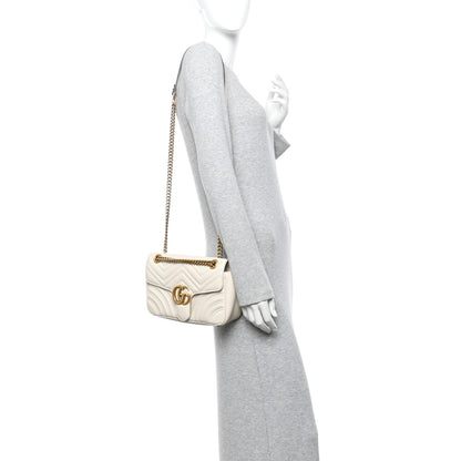Gucci Calfskin Matelasse Small GG Marmont Shoulder Bag White 2 of 12