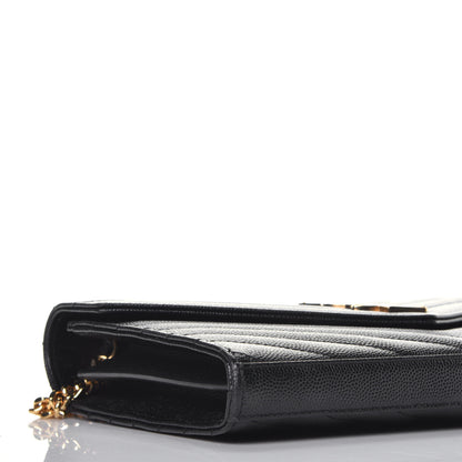 Saint Laurent Grain De Poudre Matelasse Chevron Monogram Chain Wallet Black 7 of 8