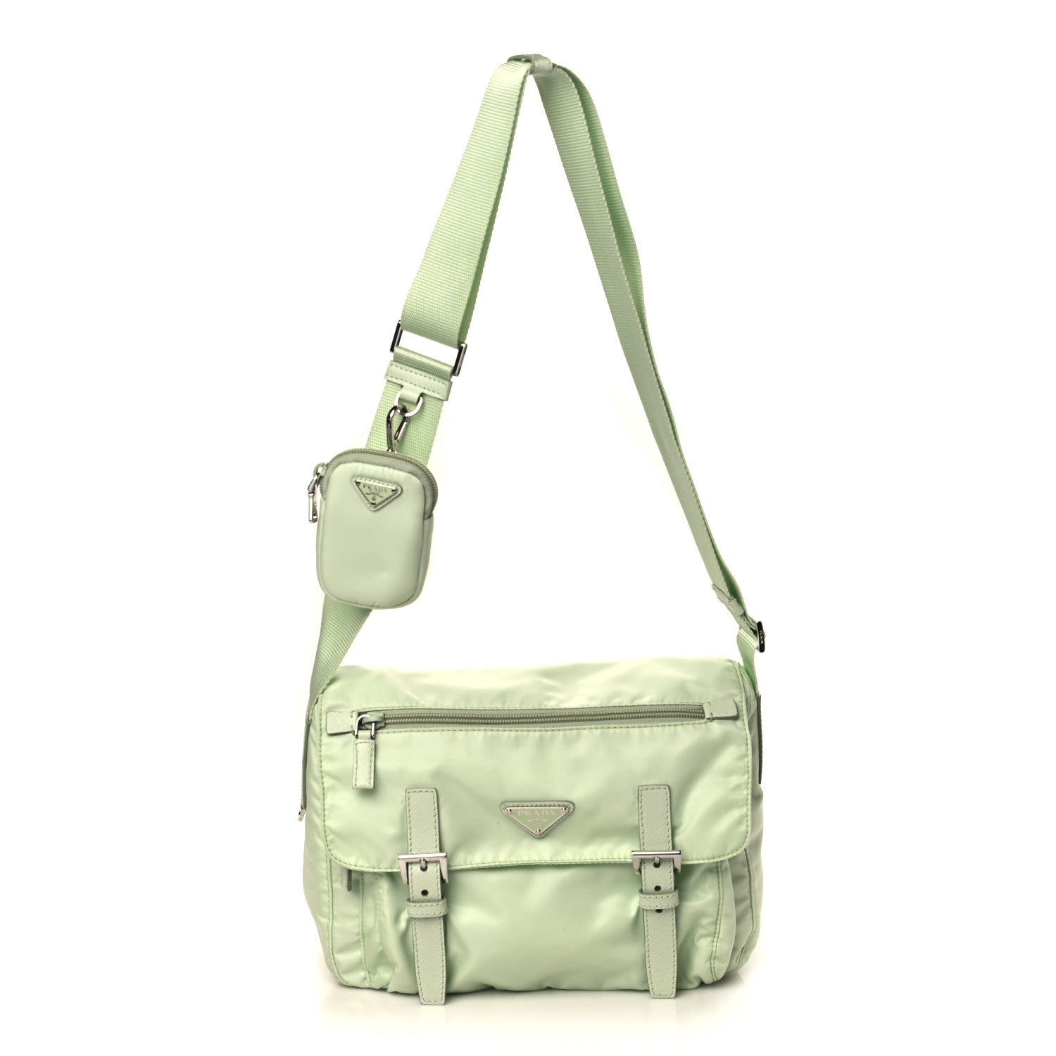 Prada Re-Nylon Vela Saffiano Pocket Double Buckle Messenger Shoulder Bag Acqua 1 of 9