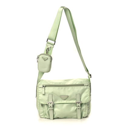 Prada Re-Nylon Vela Saffiano Pocket Double Buckle Messenger Shoulder Bag Acqua 1 of 9