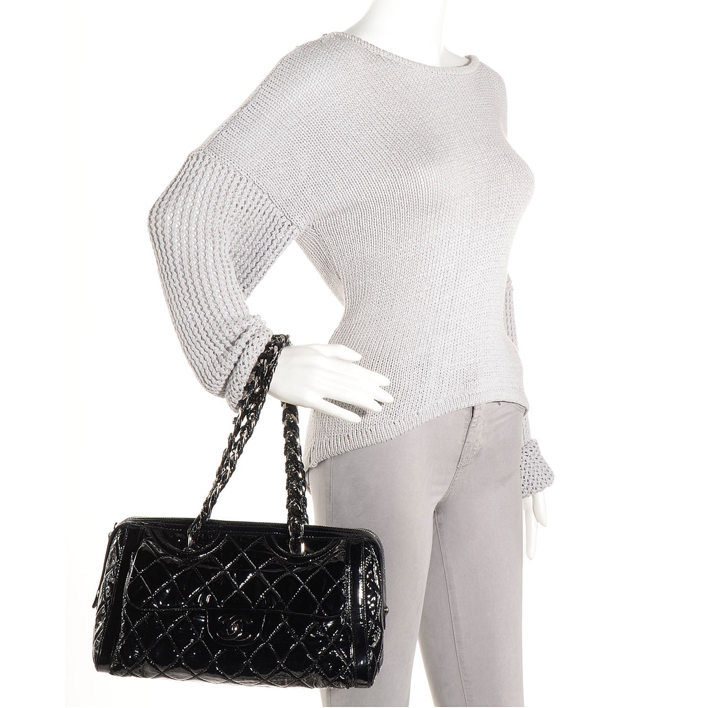 Patent Day Glo Flap Bag Black