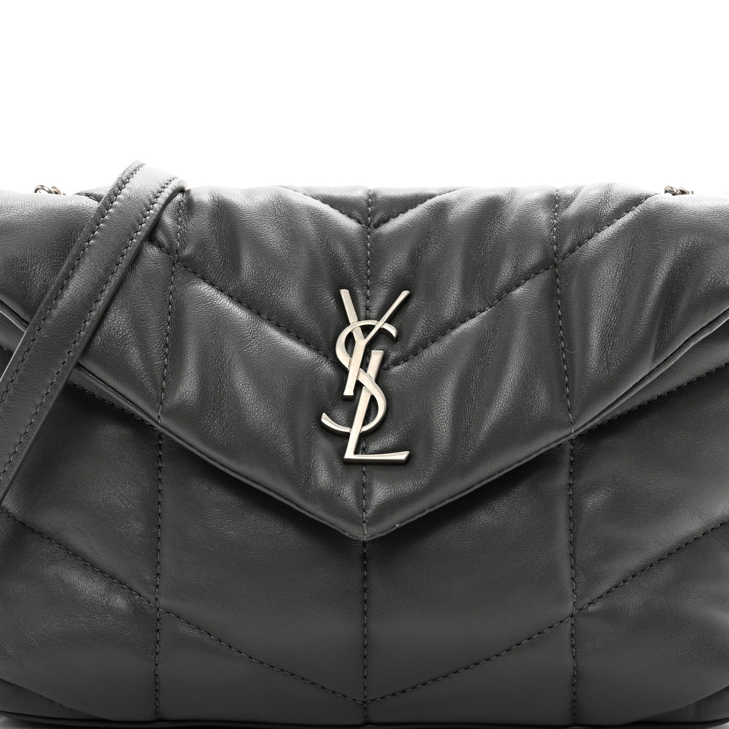 Saint Laurent Lambskin Quilted Toy Loulou Puffer Monogram Chain Satchel Storm 5 of 10