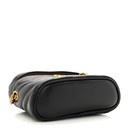 Gucci Calfskin Matelasse Chevron Mini GG Marmont Top Handle Bag Black 4 of 10