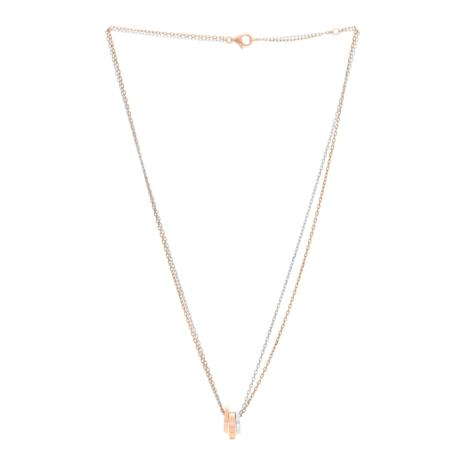Cartier 18K White Pink Gold Diamond Three Ring LOVE Pendant Necklace 3 of 5