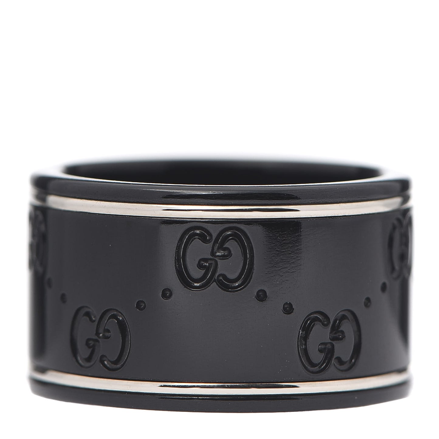 Black Synthetic Corundum 18K White Gold 12mm Icon Band Ring 55 7.25