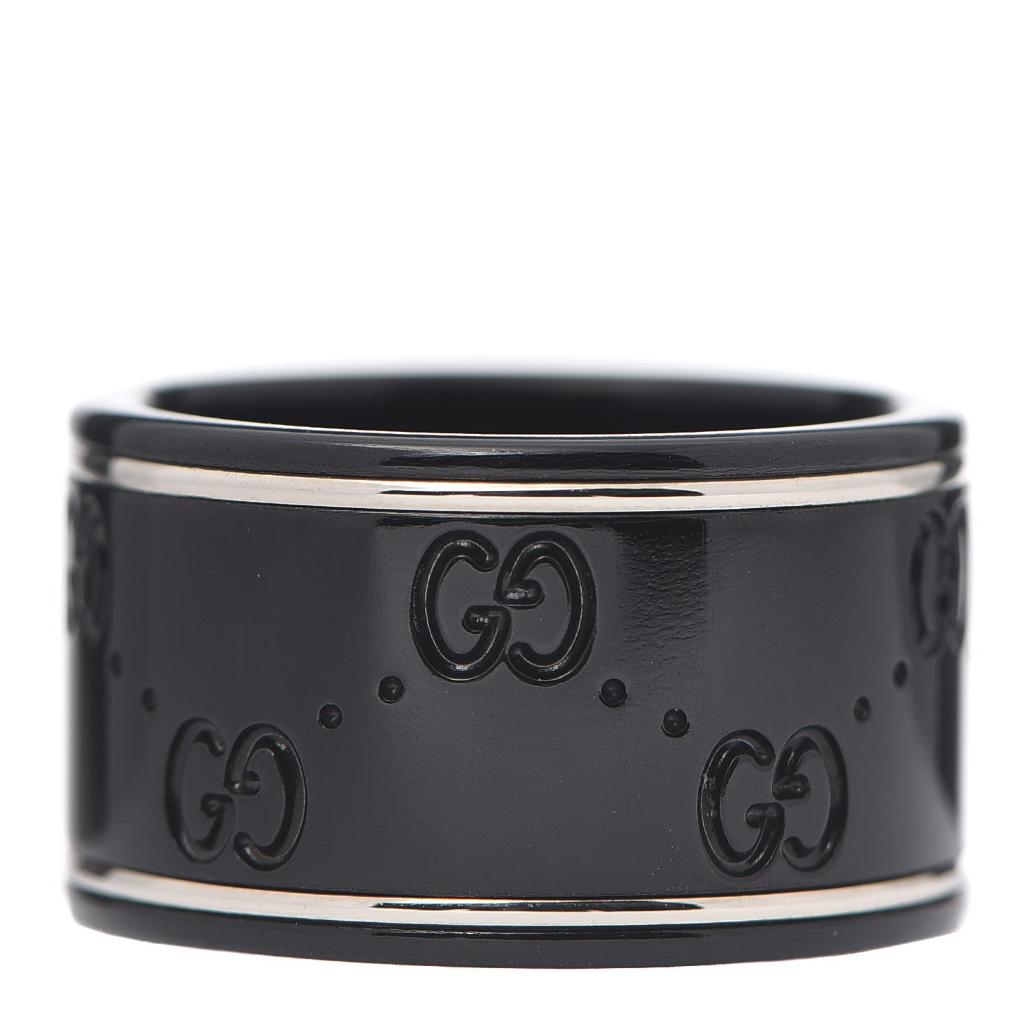 Gucci Black Synthetic Corundum 18K White Gold 12mm Icon Band Ring 55 7.25 3 of 5