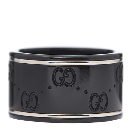 Gucci Black Synthetic Corundum 18K White Gold 12mm Icon Band Ring 55 7.25 3 of 5