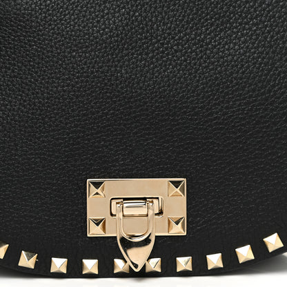 Valentino Garavani Grained Calfskin Rockstud Saddle Bag Black 7 of 16