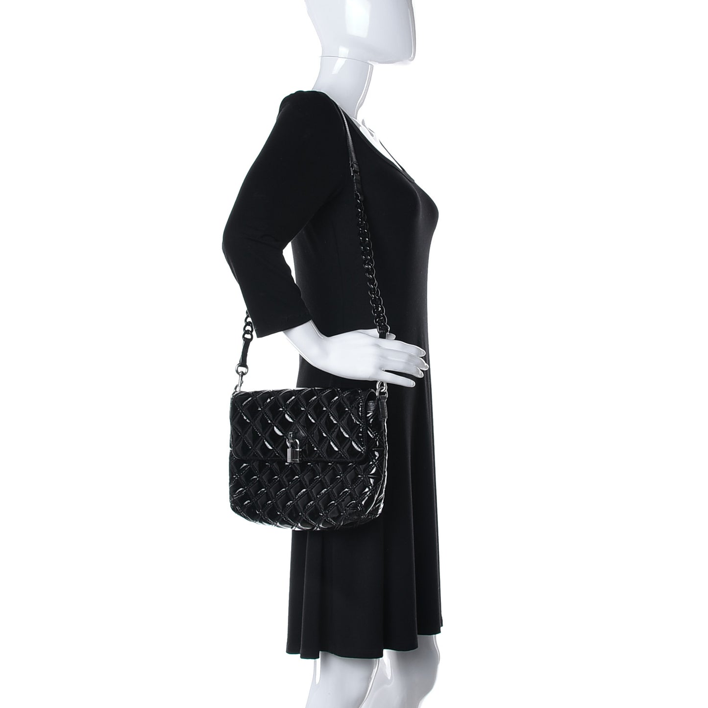 Patent Quilted Single Flap Black