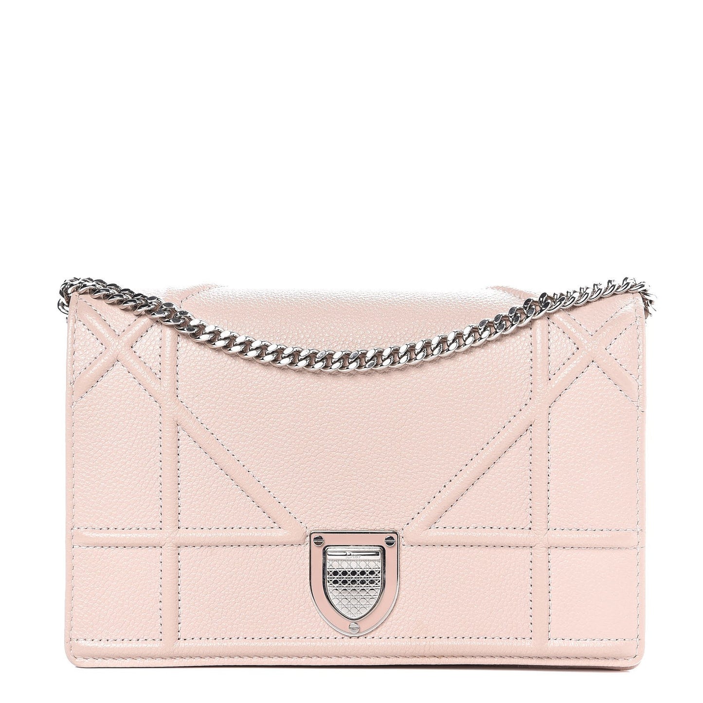 Grained Calfskin Diorama Wallet on Chain Pouch Rose Poudre