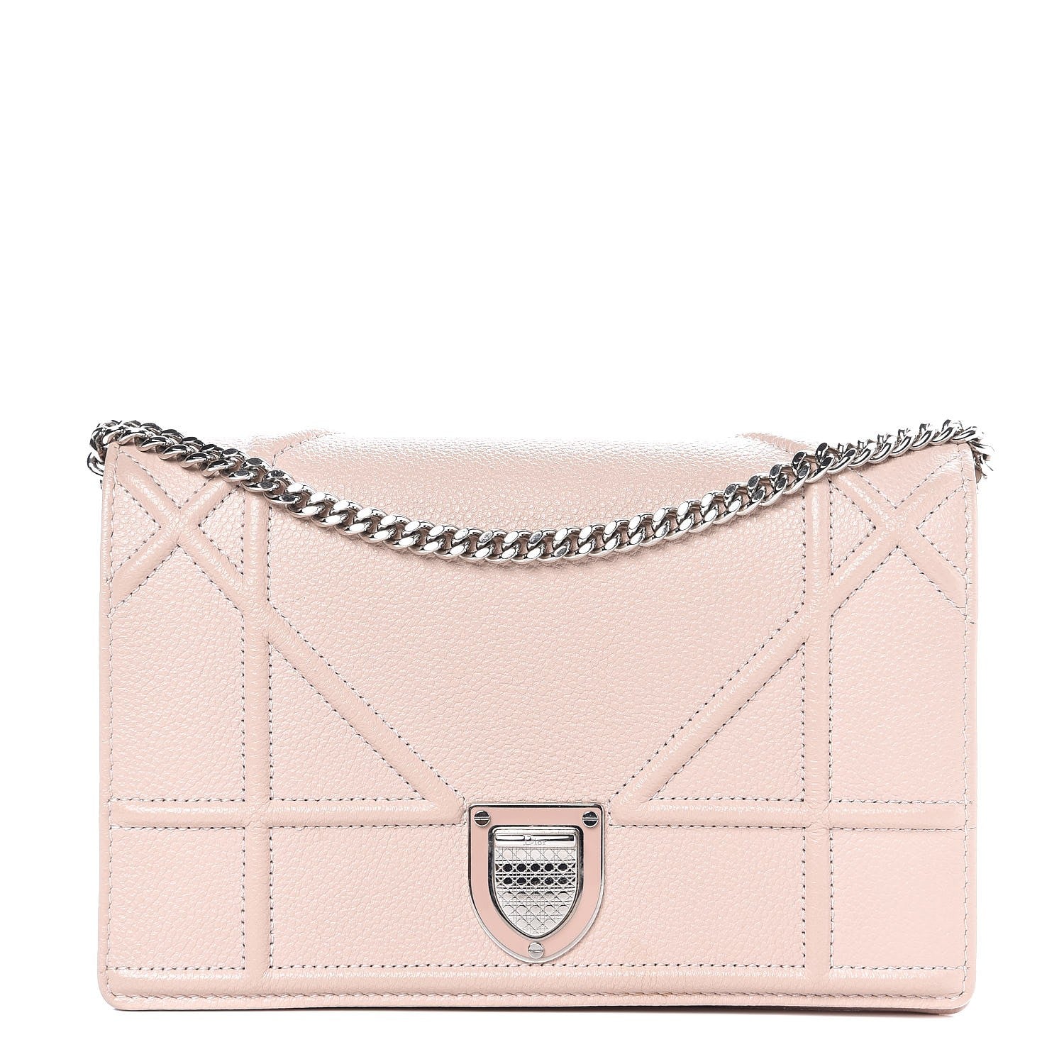 Christian Dior Grained Calfskin Diorama Wallet on Chain Pouch Rose Poudre 1 of 9