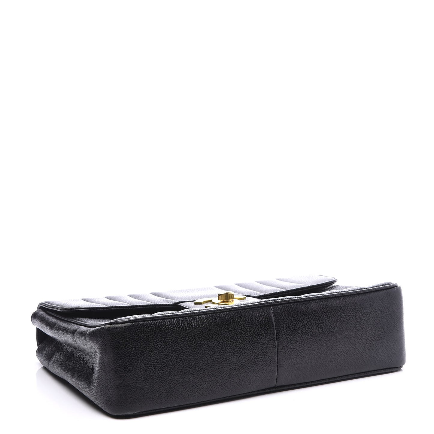 Caviar Vertical Quilted Jumbo Single Flap Black