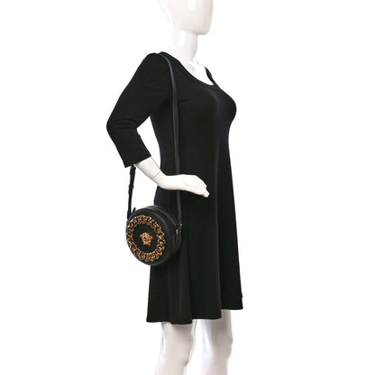 Versace Calfskin Mini La Medusa Chain Round Crossbody Bag Black 2 of 8