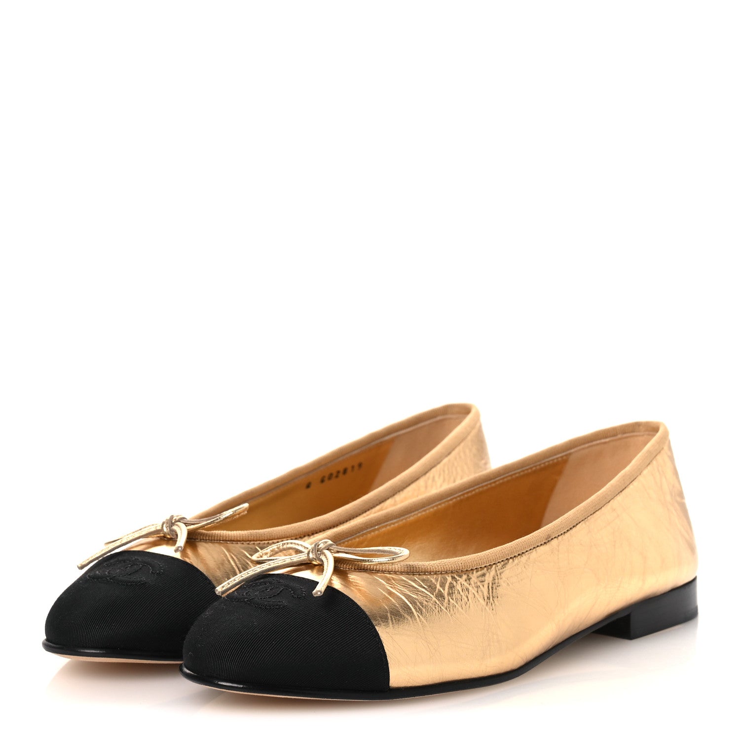 Chanel Metallic Calfskin Grosgrain Cap Toe CC Ballerina Flats 37.5 Gold 4 of 10