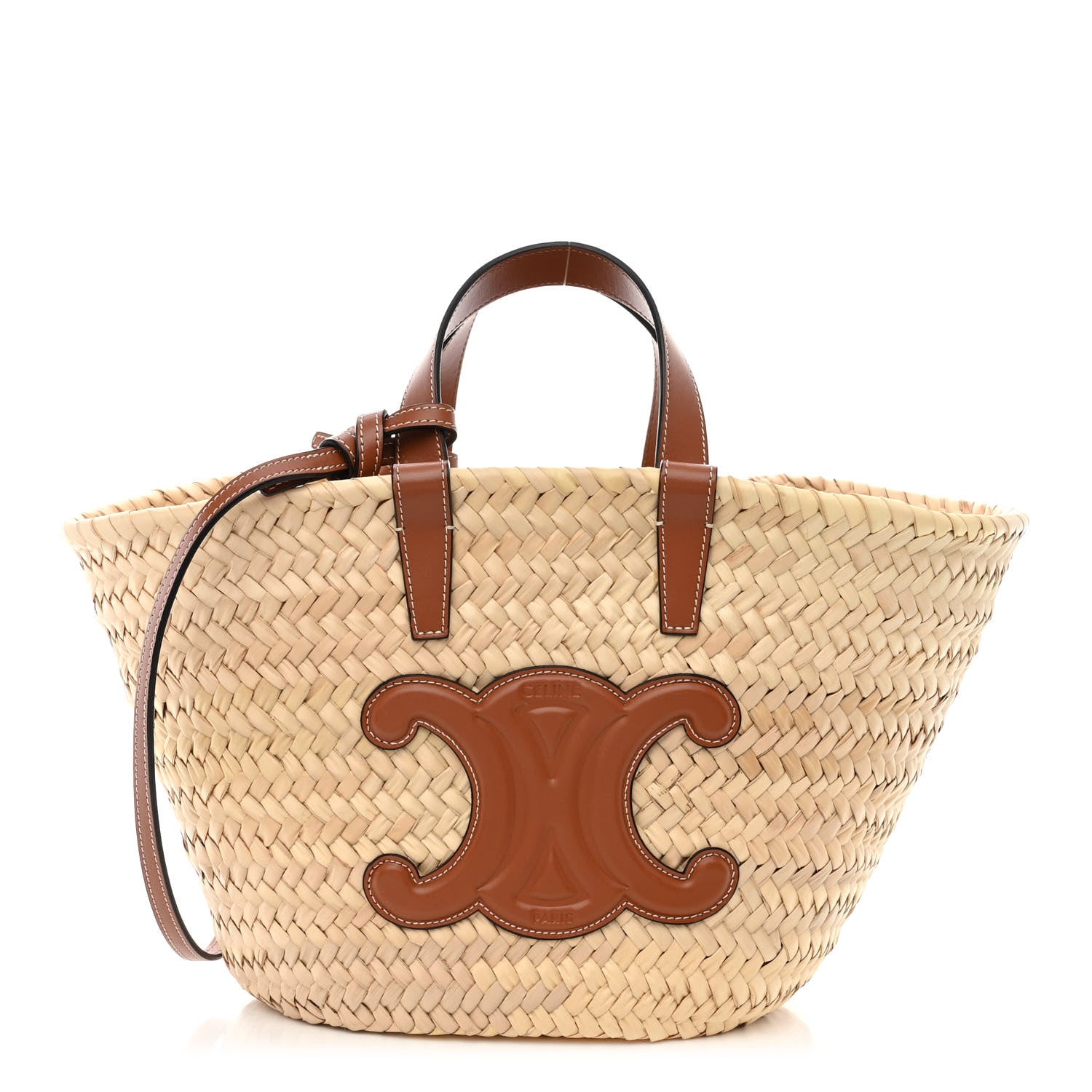 Celine Raffia Calfskin Triomphe Teen Panier Tan 1 of 9