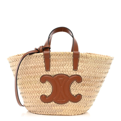 Celine Raffia Calfskin Triomphe Teen Panier Tan 1 of 9