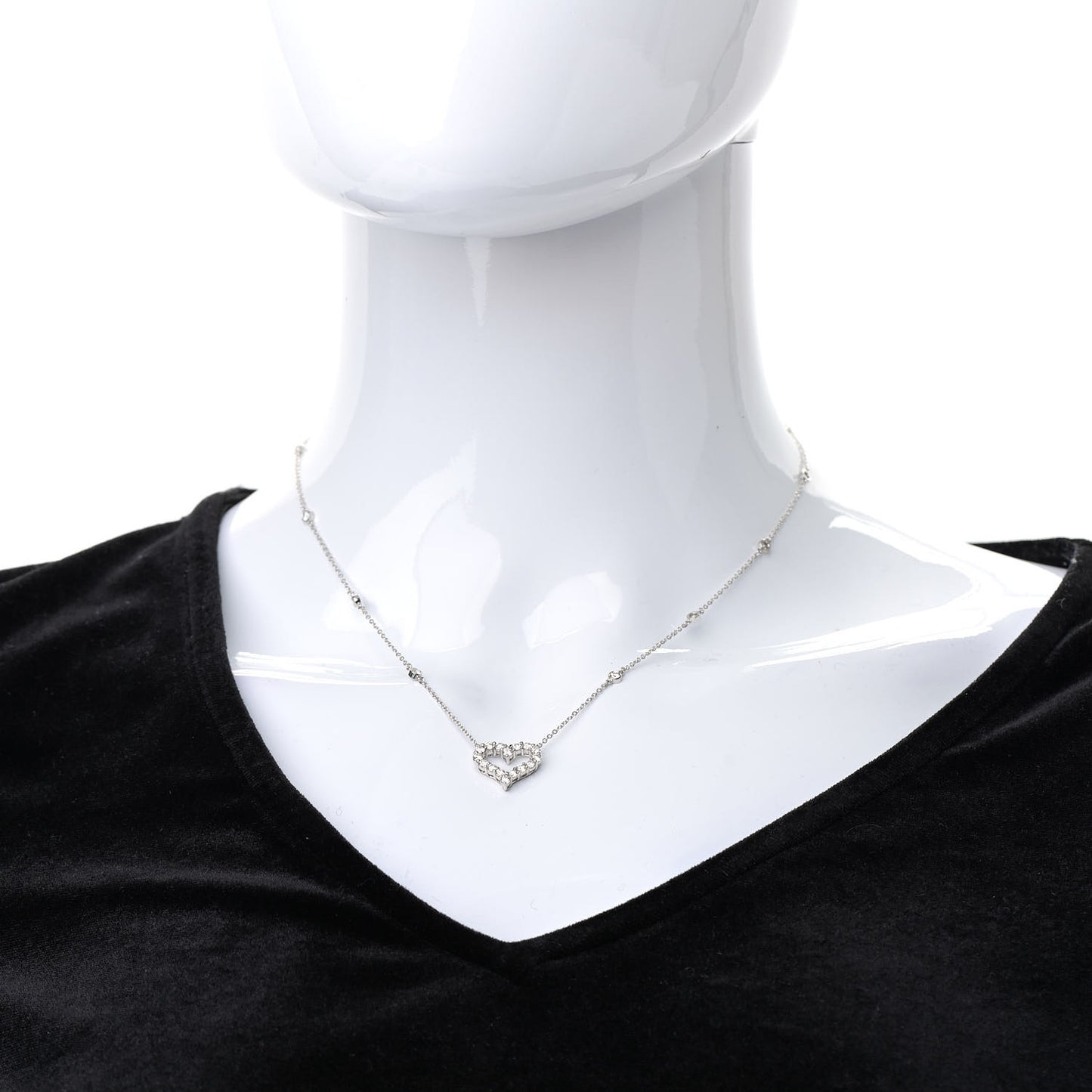 Platinum Diamond Heart Station Pendant Necklace