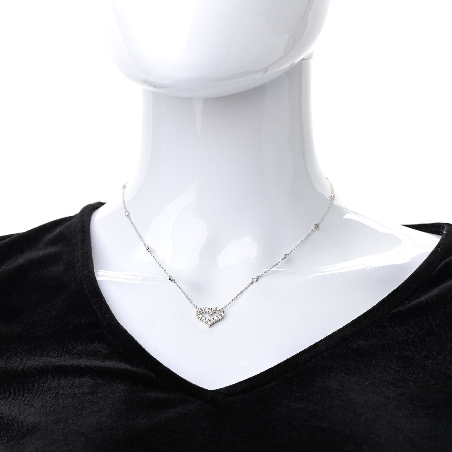 Tiffany Platinum Diamond Heart Station Pendant Necklace 2 of 7